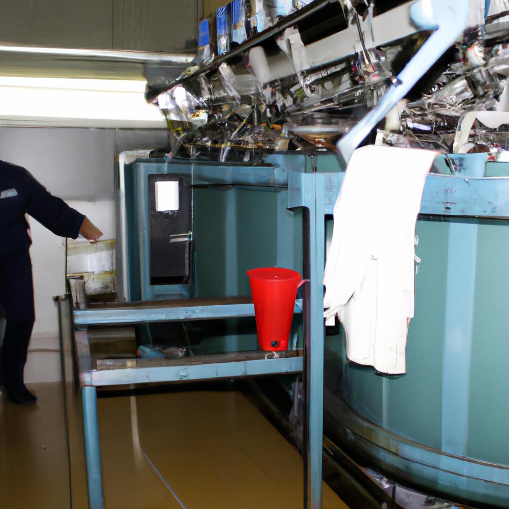 Person operating textile dyeing machine