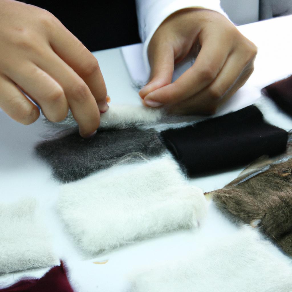 Person examining different textile fibers