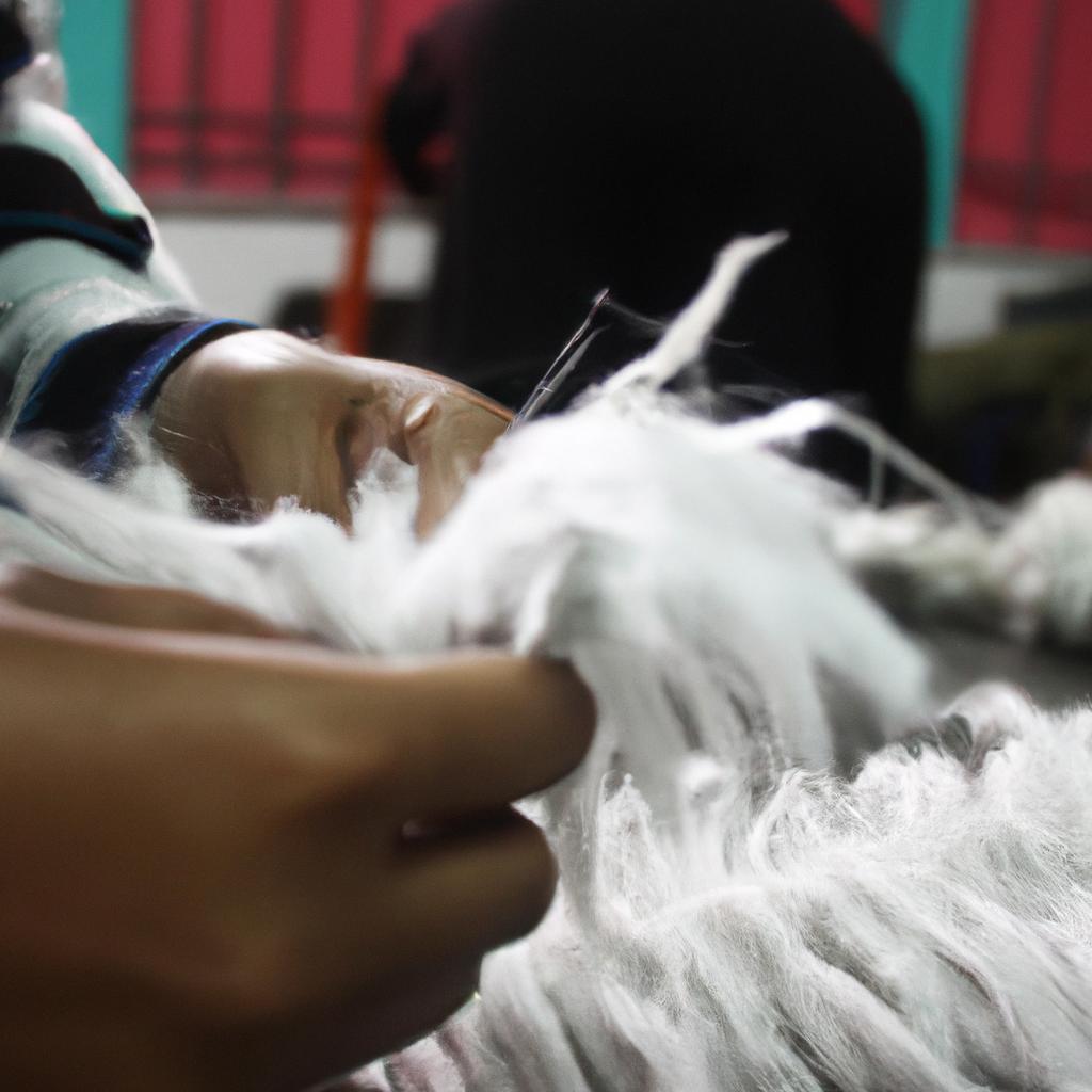 Person working with textile fibers
