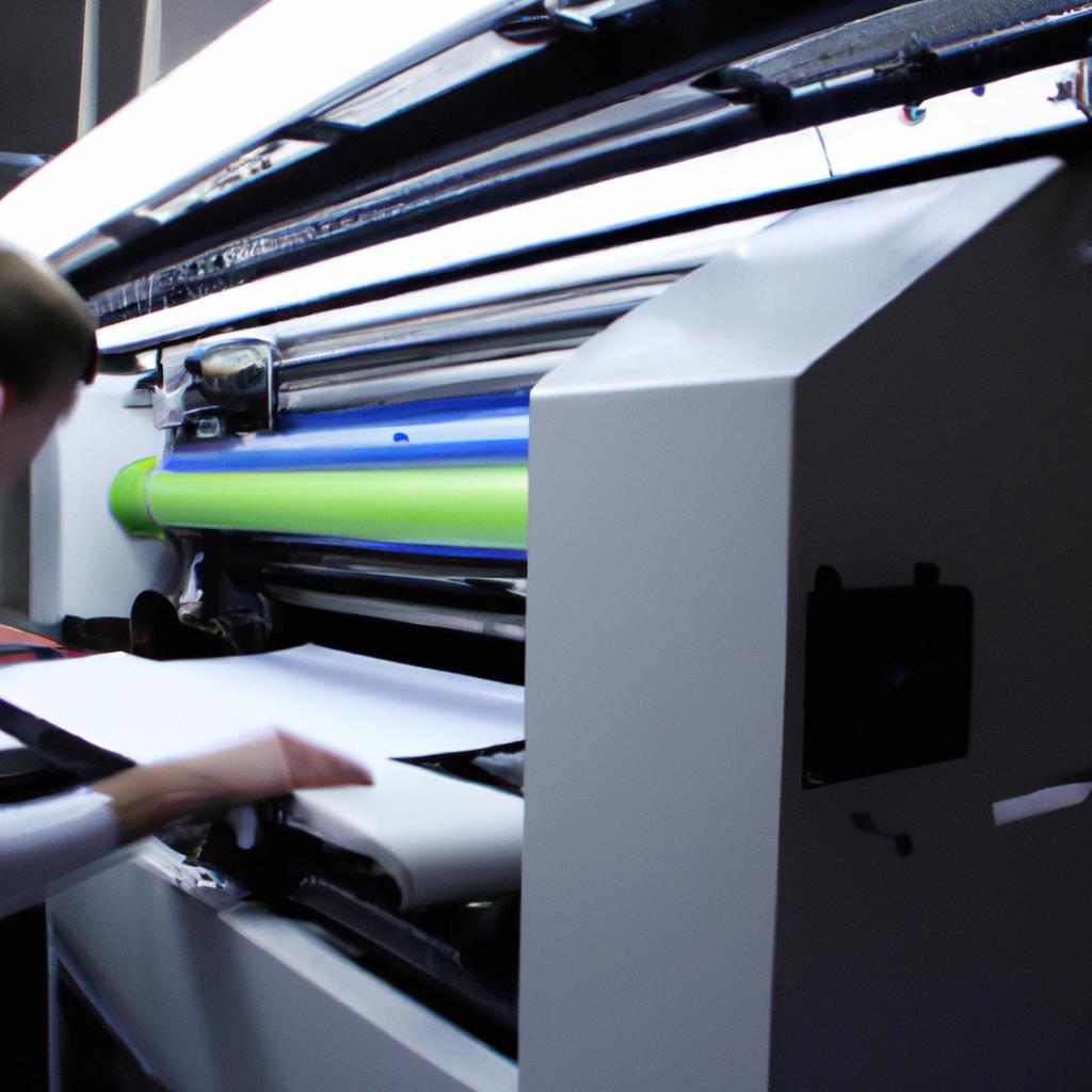 Person operating UV printing machine
