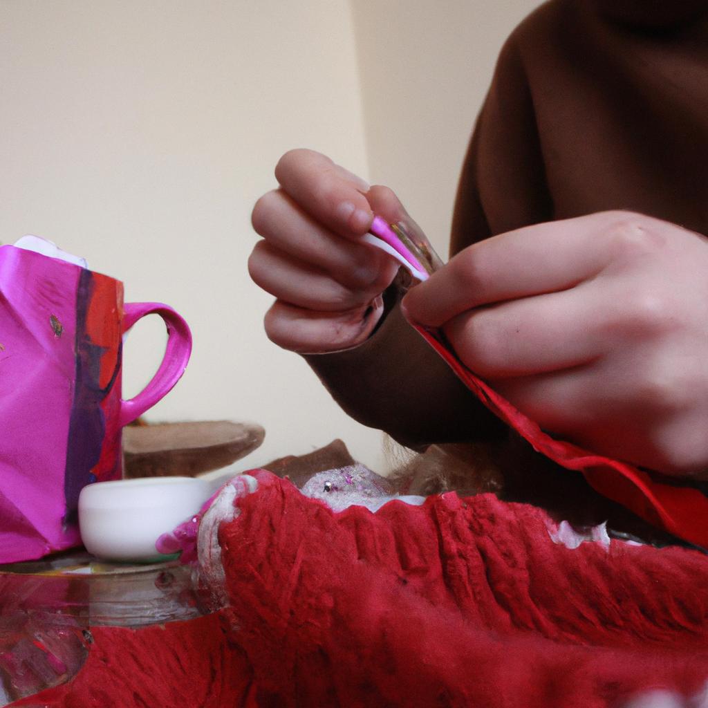 Person knitting with textile materials