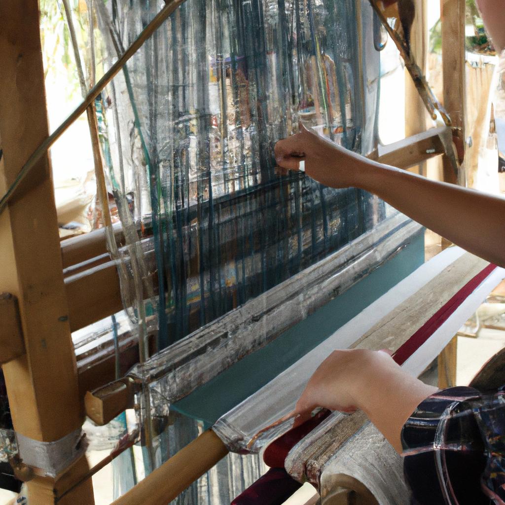 Person weaving on a loom