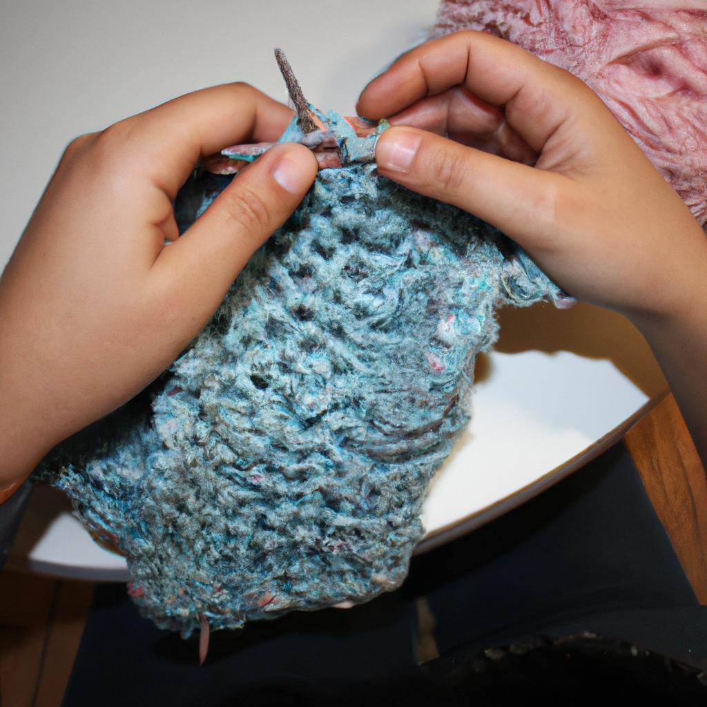 Person knitting with different techniques